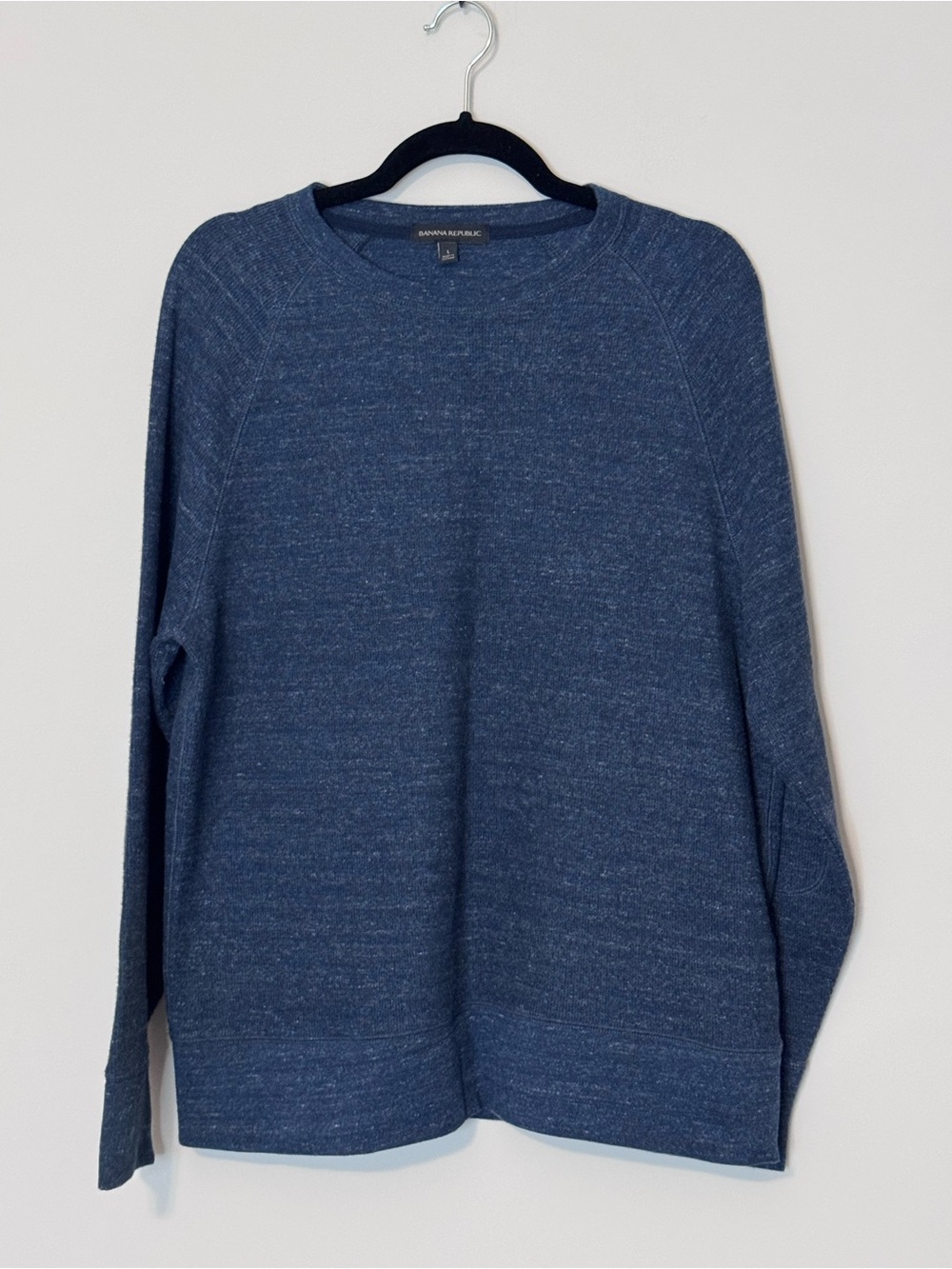 Banana Republic Heathered Blue Crewneck Sweatshirt Men’s Large Elbow Patches